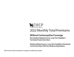 2022 Monthly Subsriber Premiums — Non-Contraception Benefit Option — Non-Medicare Retiree, Survivor, Long-Term Disability and Terminated Vested